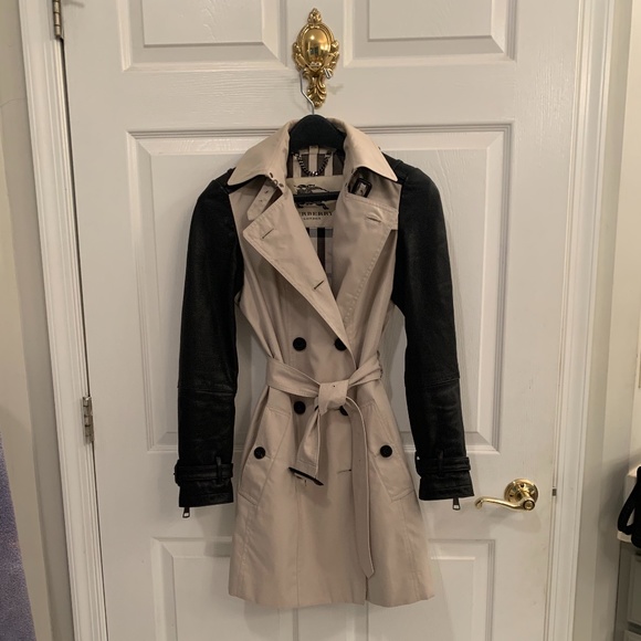 Burberry Leather Sleeved Trench Coat